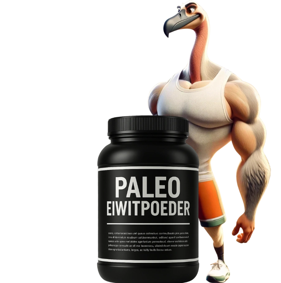 Rogier achter een pot paleo eiwitpoeder