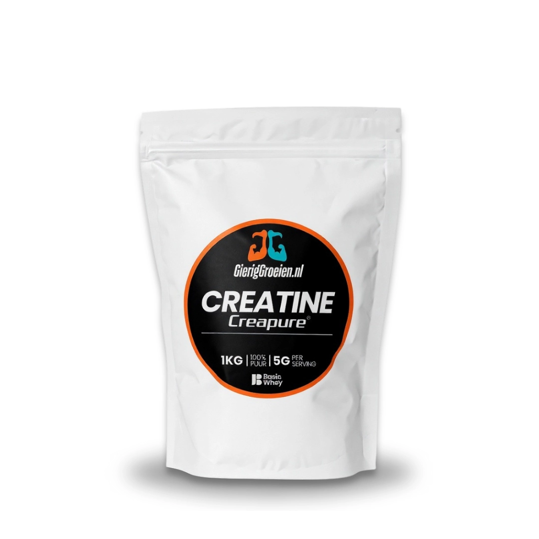 Witte zak met 1kg Creapure van GierigGroeien.nl